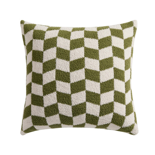 Fluffy Knit Checkboard Cushion Cover - Olive - DUSK