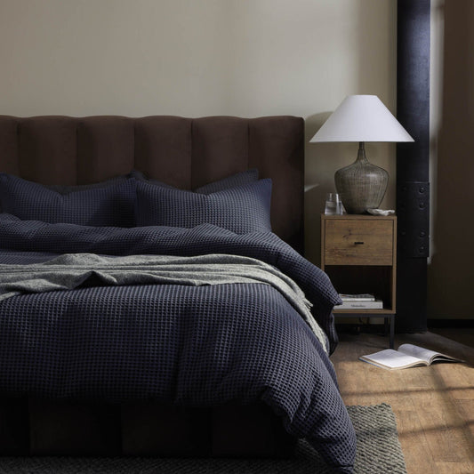Pair of Portofino Waffle Pillowcases - 200 Thread Count - Cotton - Midnight Navy - DUSK