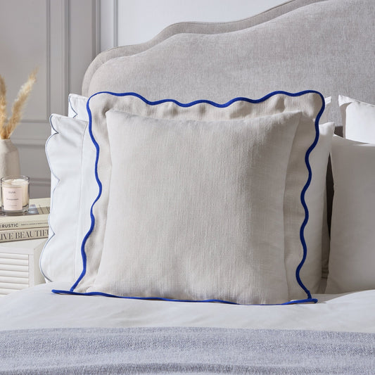 Scallop Contrast Edge Cushion Cover - Stone/Electric Blue - DUSK