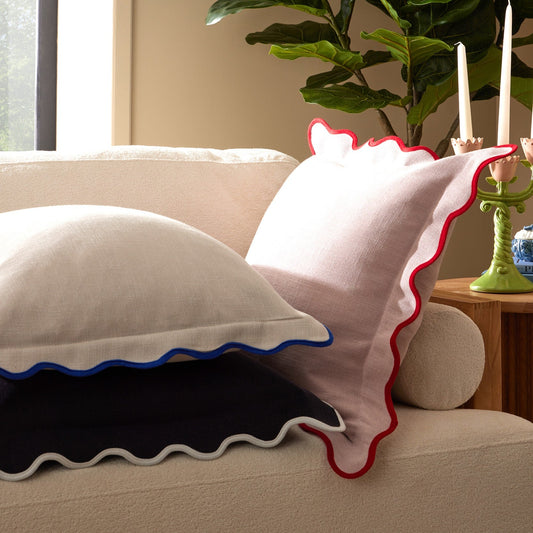 Scallop Contrast Edge Cushion Cover - Stone/Electric Blue - DUSK